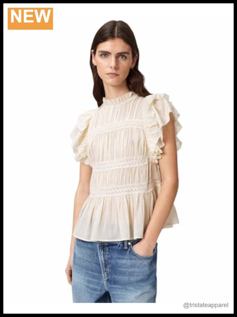 AllSaints Harriet Top Viscose Cotton Blouse Short Sleeve
